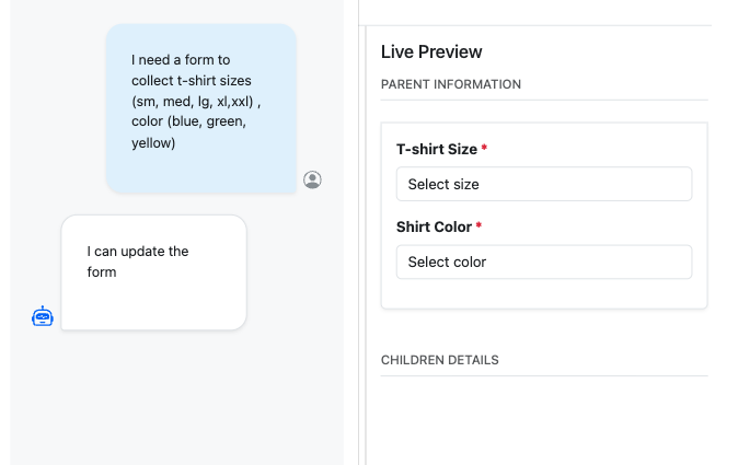 Custom event form builder interface